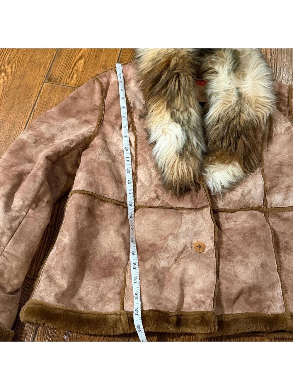 Vintage 90s Anne Klein brown faux fur suede button front jacket size large - Picture 2 of 9